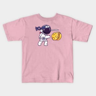 Cute Astronaut Ninja Slash Moon With Sword Cartoon Kids T-Shirt